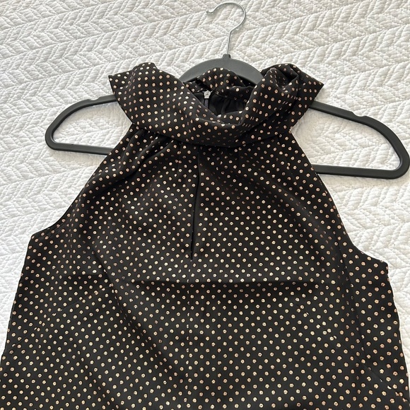 Jason Wu Polka Dot No Sleeve Draped Neck Top with Scarf Sheer Black Gold NWT - Picture 10 of 16